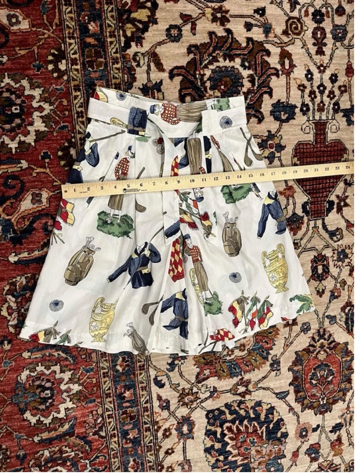 Vintage Britânico Cáqui Novidade Maximalista Golfe Esportivo Plissado Cintura Alta Curto - Imagem 4 de 4