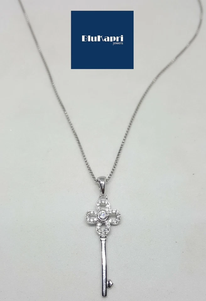 Ciondolo chiave in Argento 925 con zirconi +collanina - Immagine 4 di 4