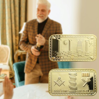 Gold Card Masonic Souvenir Badge Token Freemason Brotherhood Coin