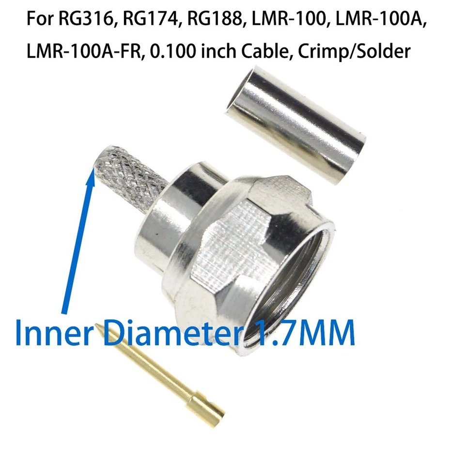 12Pcs F male Crimp RF Connector For RG179 RG178 RG316 RG174 coaxial Cable 75ohm - Image 2 of 3