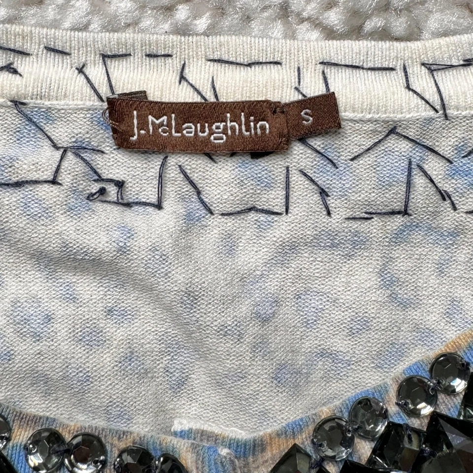 Cárdigan suéter estampado de leopardo J McLaughlin adornado cuello joya para mujer pequeño Foto 3 de 4