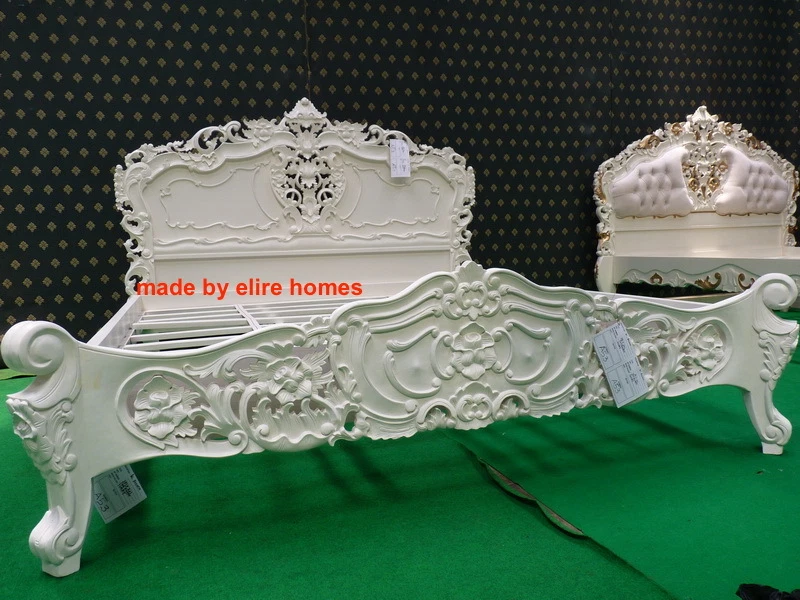 UK STOCK ~ 6' Super King Crema Marfil Estilo Francés Diseñador Cama Rococó Foto 3 de 4