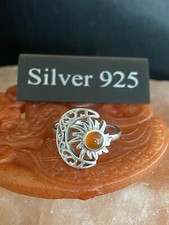 Silver Sun And Moon Ring Set With Cornelian