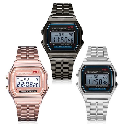 ASAMO Herren Damen Digital Armbanduhr mit Metall Armband LED 80er Retro Uhr  | eBay