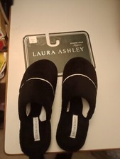 Laura Ashley Women's Slippers Plush Black Memory Foam Scuff Slide 5-6 Small