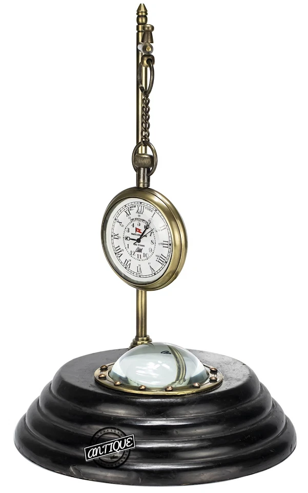 Vintage Classic Wooden Compass Base Mantle Table Clock Victorian Desk Ornaments. - Image 2 of 4