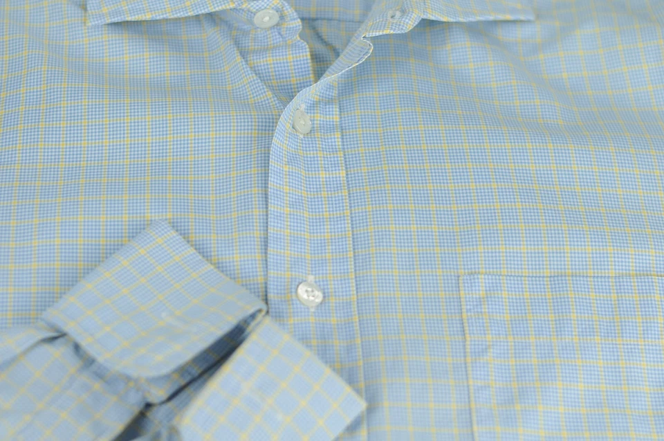Camisa de vestir Dunhill de algodón de lujo a cuadros azul amarillo y blanco para hombre 15 x 34,5 Foto 3 de 4