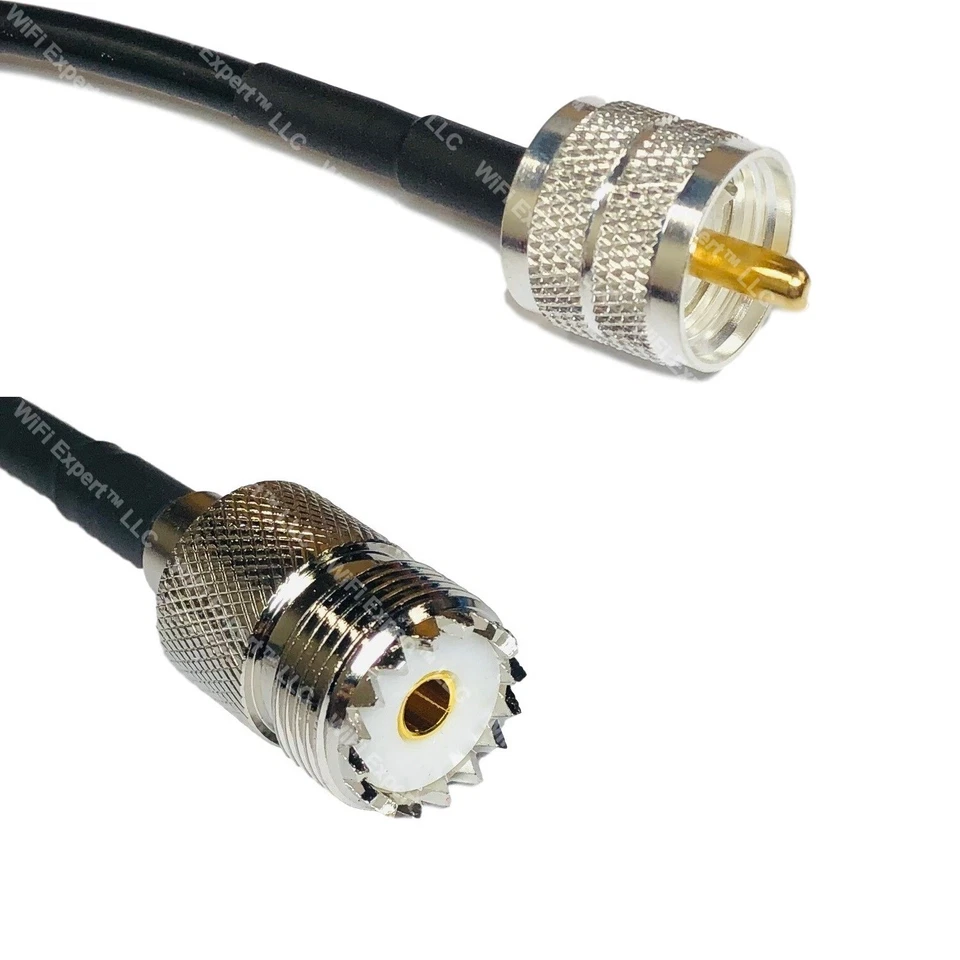 USA-CA RG58 PL259 UHF MALE to SO239 UHF FEMALE Coaxial RF Pigtail Cable - Image 1 of 1