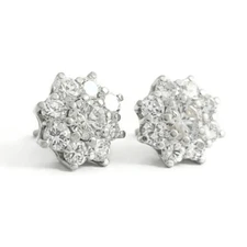 Round Princess Diana Set Diamond Cluster Stud Earrings 14K White Gold 2.14 CTW