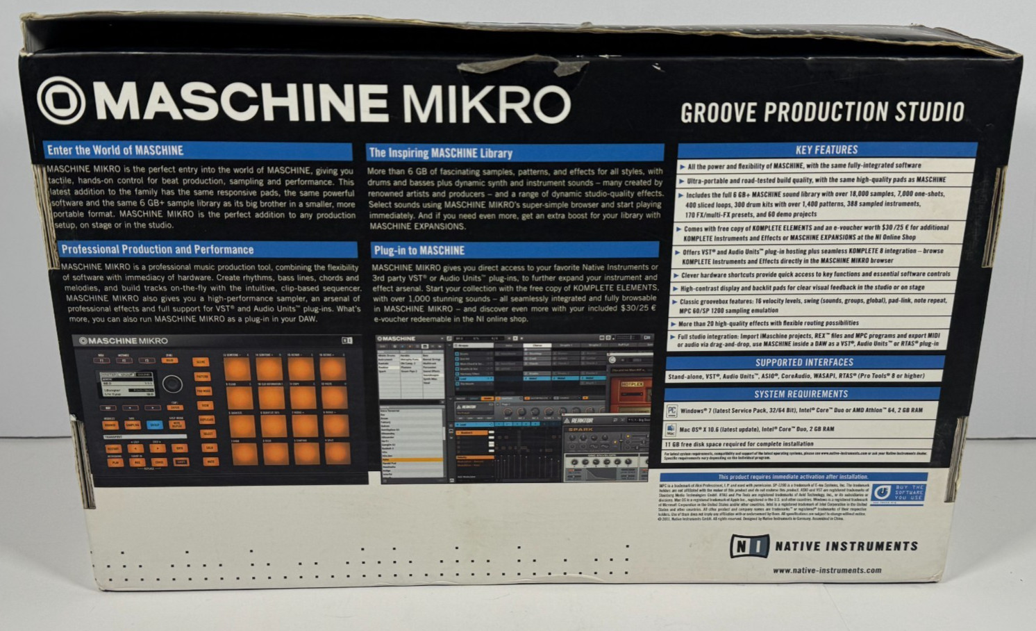 Native Instruments Maschine Mikro MK1 USB MIDI Controller w Box & Cable - TESTED