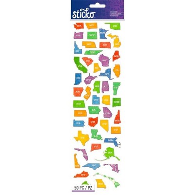 Craft Stickers Sticko 13'' All 50 US States USA Shaped Like Actual State
