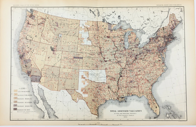 #ad #ad 1890 UNITED STATES Map ORIGINAL 16X10 TOTAL ASSESSED VALUE LAND AND PROPERTY $28.00