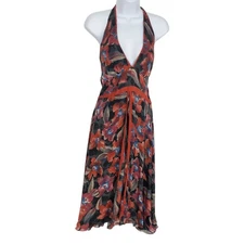 DHARMA Trading Floral MIDI Halter Dress Silk Blend Lightweight Unlined NWT