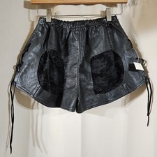 Vintage Genuine Leather Shorts USA made Lace Up Sides Lace Inlay Elastic Waist S