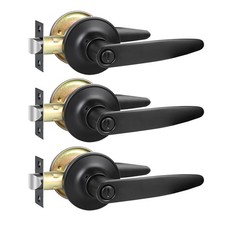 3 PCS Matte Black Privacy Door Levers Interior Keyless Reversible Handle Lock