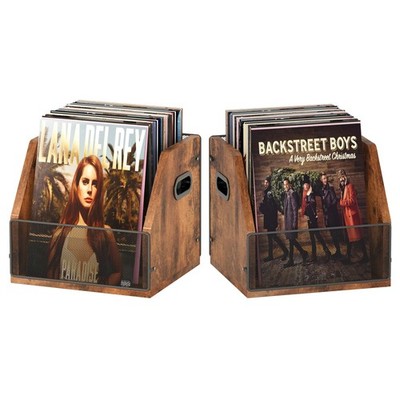 2 Pack Vinyl Storage, Record Crates, Metal & Wooden LP Crate