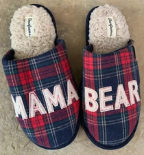 Dearfoams Slippers MAMA BEAR Memory Foam Fleece Lined Size Medium 7-8 Plaid