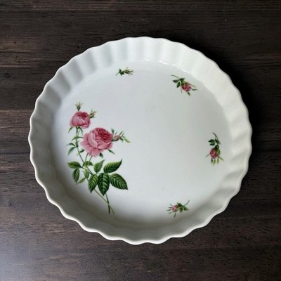 3 Vintage Christineholm Porcelain Quiche Tart Pie Dish With A Pink Rose Pattern 