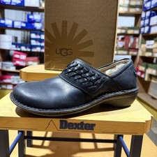 UGG AUSTRALIA WOMEN ANILA BLACK LEATHER SLIP ON SZ 7 CLOG 1005427 brand new