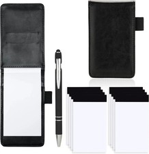 10 Pack Small Notepad Holder 3x5 Pocket Notebook with Pen Black Plain Leather PU