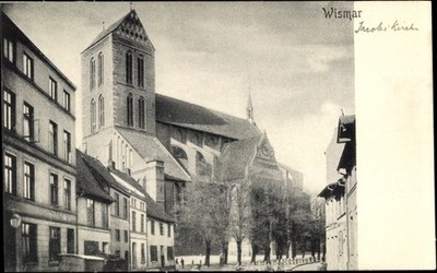 Ak Hansestadt Wismar, Straßenpartie, Kirche - 4118803