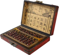 9 Column Classic Wooden Abacus with Vintage Leather Box, Soroban for Study, Home