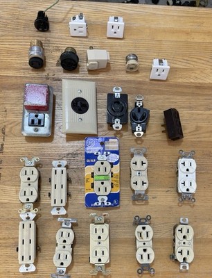 Vintage Electrical Outlet Lot 23 Assorted Receptacles Plugs & Parts Untested