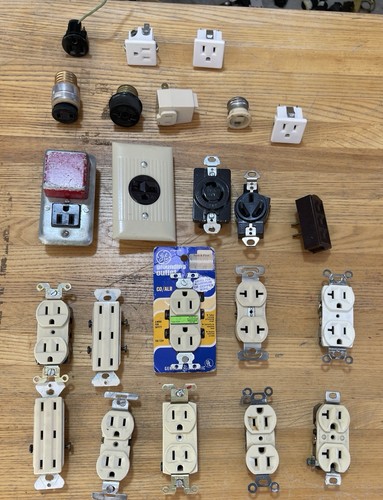 Vintage Electrical Outlet Lot 23 Assorted Receptacles Plugs & Parts Untested