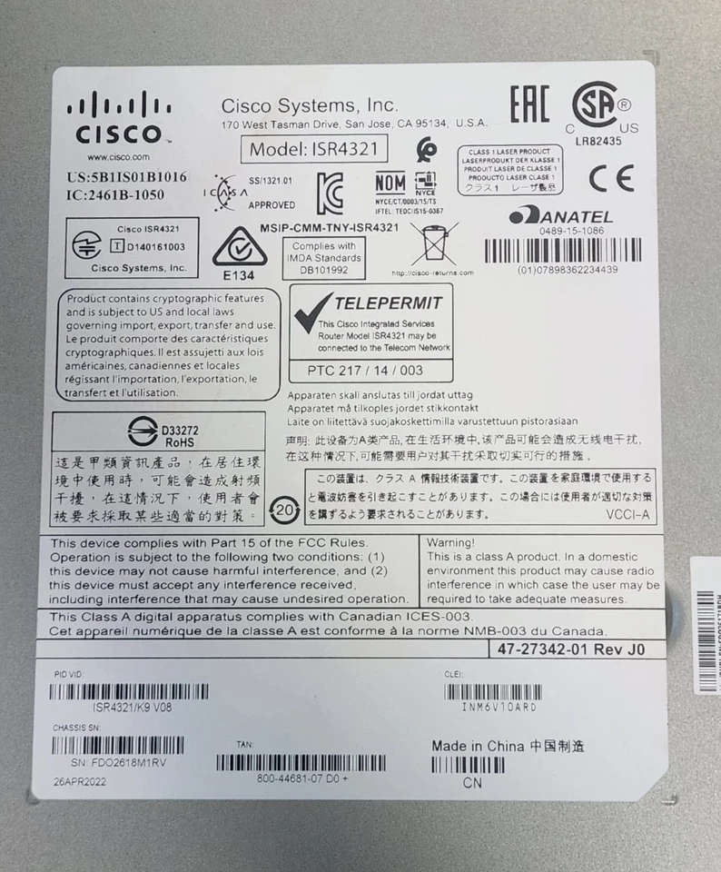 Cisco 4300 Series Cisco 4321 ISR4321 Integrated Services Router - Image 4 of 4