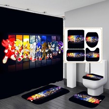 Super Sonic Bathroom 4 Pieces Set Shower Curtain, Toilet Lid Cover and Bath M...