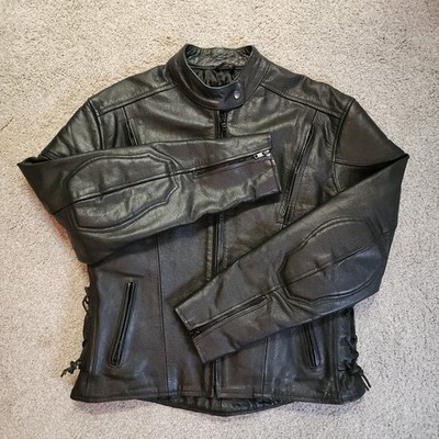 Xelement Womens Armored Leather Motorcycle Jacket Padded Black Heavy EUC