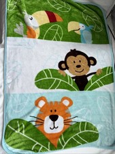 Garanimals Toucan Tiger Monkey Baby Crib Blanket Blue Green Jungle Safari