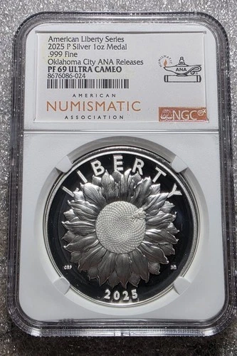 2025 P NGC PF69 American Liberty 1 OZ Silver Proof Medal Okc ANA SHOW RELEASES 