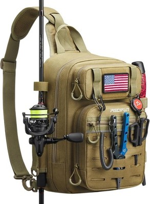 Piscifun Fishing Backpack Tackle Bag - Water-Resistant with 2 Rod Holders MOLLE