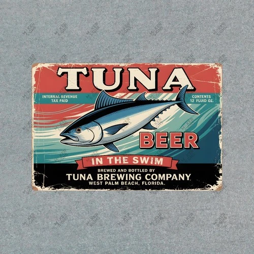 Vintage Style Tuna Beer Metal Sign Funny Fishing Decor Man Cave Bar #313817