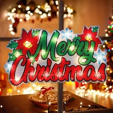 17 Lighted Merry Christmas Sign Window Silhouette, Light up Holiday Displays ...