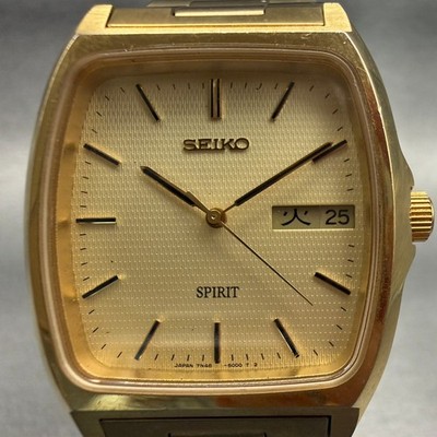 Seiko Spirit Watch Men 32mm Champagne Dial Gold Tone Daydate 7N48
