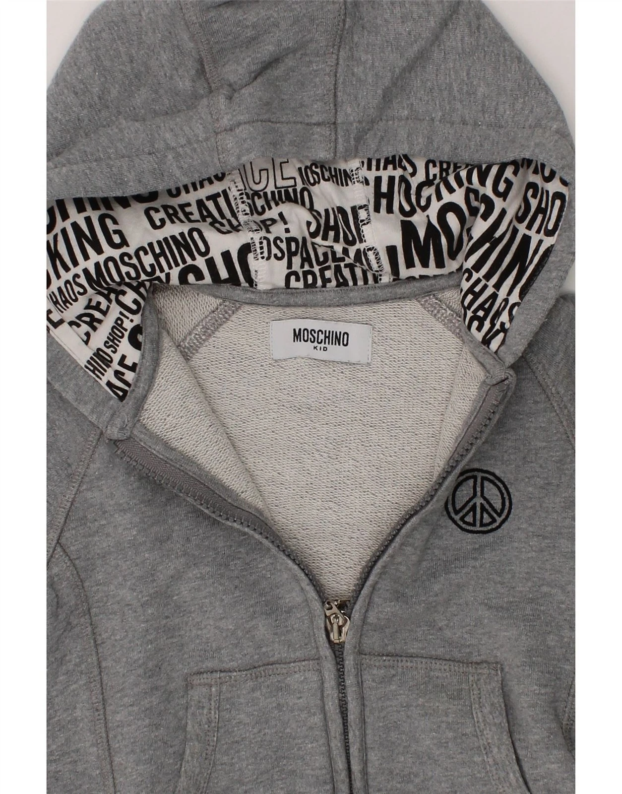 Felpa con cappuccio MOSCHINO bambino ragazzo grafica zip 18 24 mesi grigio cotone BQ24