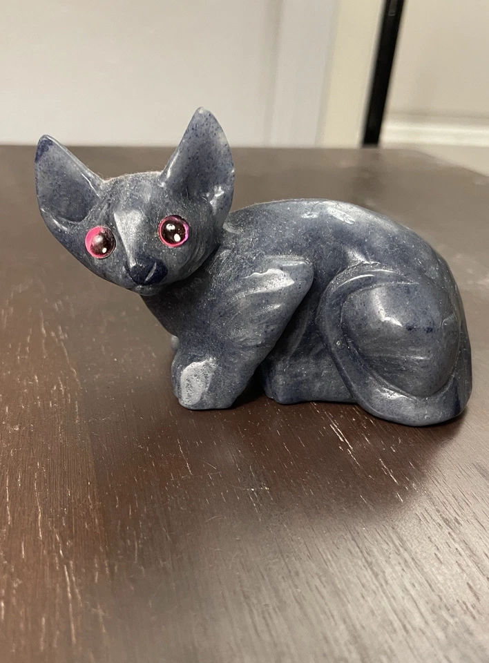 ¡Estatua de gatito gatito gato gatito piedra preciosa azul natural tallada! 1200+ quilates Foto 4 de 4