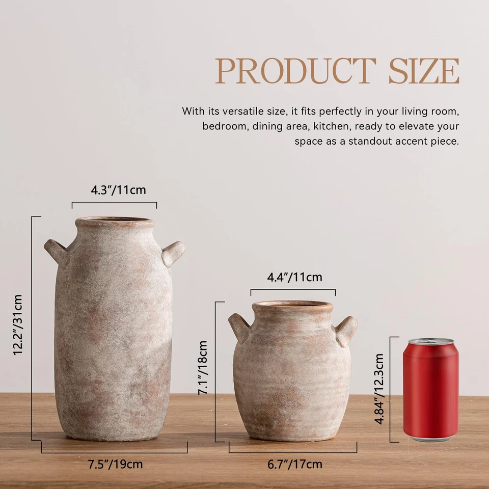 Florero grande decoración del hogar - 12 pulgadas de alto cerámica granja mesa rústica va... Foto 3 de 4