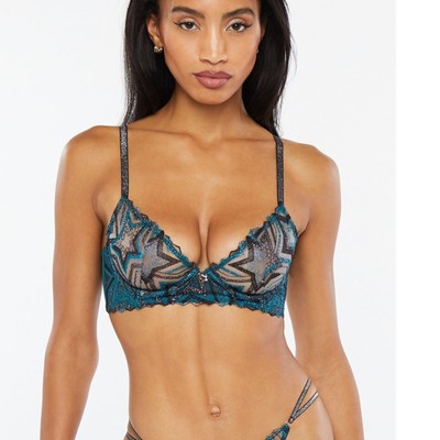 Savage X Fenty Shining Star Embroidered Unlined Demi Bra Wildflower Blue 36B