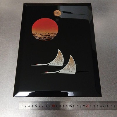 Japanese writing box Brand   sunrise couple cranes wooden lacquered paperback bo