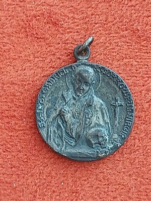 ANTIQUE St Gabriel & St Christopher Double Sided Charm Pendant 1''