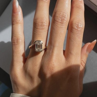 3CT Emerald Cut CZ Diamond Solitaire Ring ,Bezel Set Wedding Ring, Proposal Ring