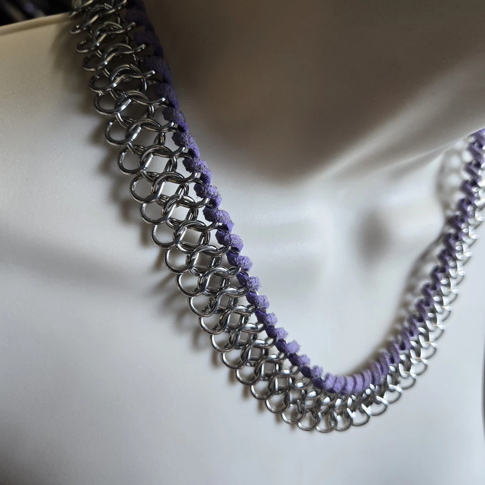 Chainmail Link Choker / 项链 - 不锈钢带皮革装订 独特  — 第 2/4 张图片