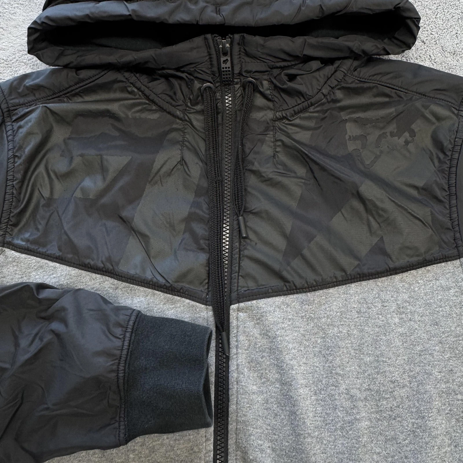 Fox Hoodie Mens M Gray Full Zip Hooded Pockets Fleece Logo Thermal Lined