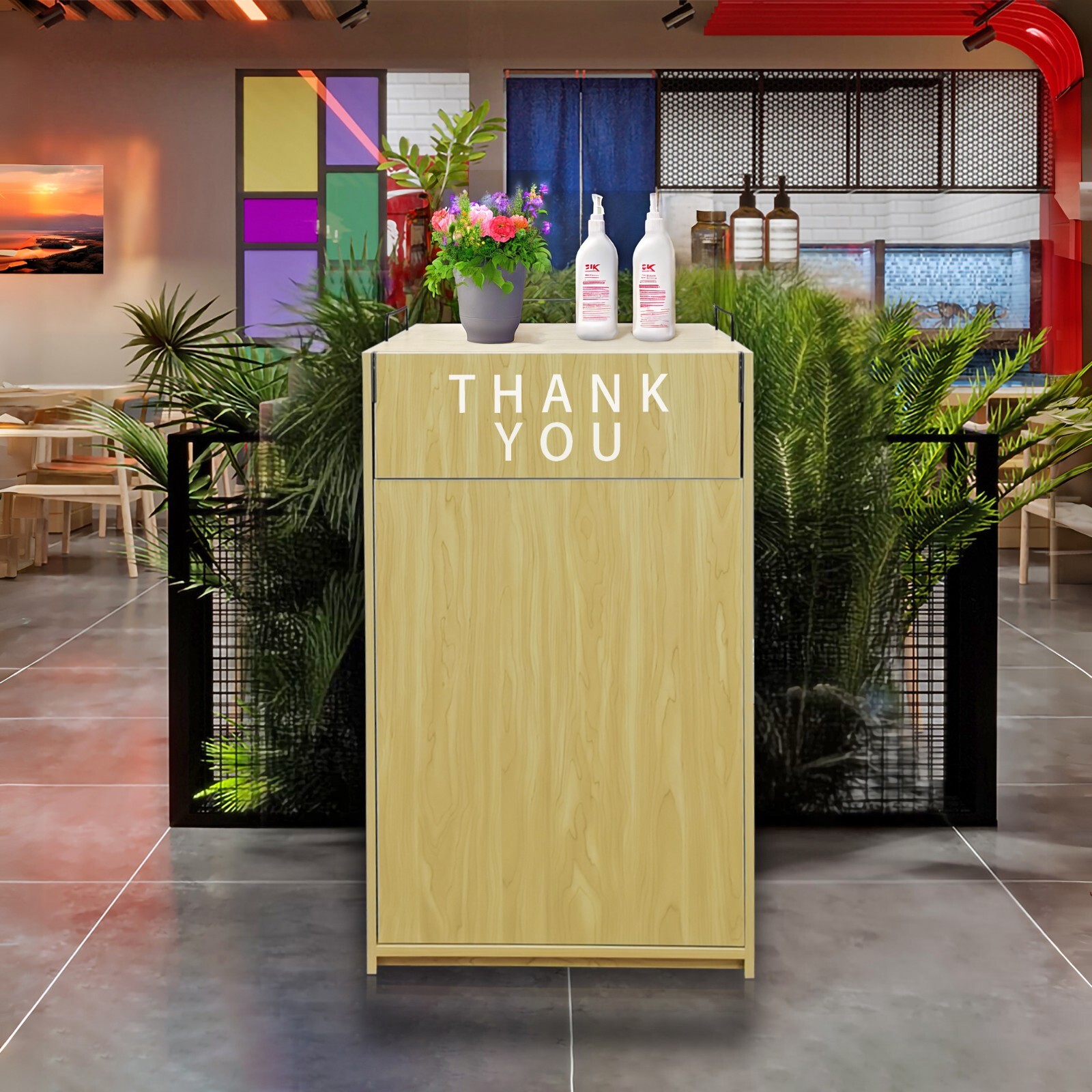 20X20X39" Maple Wood MDF Restaurant Fast Food Trash Bin Receptacle Enclosure