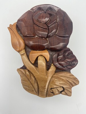 Rose Handmade Wood Puzzle Box Decorative Jewelry Trinket Box (Marking On Back)