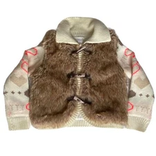 Design by Max Moretti Faux Fur Knit Girl’s Jacket Size 6 Cream