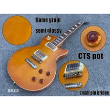 Electric Guitar Lemon Semi Glossy Flame Top CTS Pots Small Pin Bridge AndBone Nu